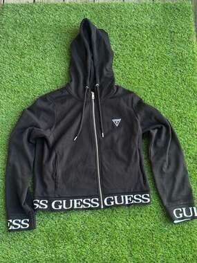 GUESS Women's Ann Full Zip Hoodie with Logo Hem and Cuffs